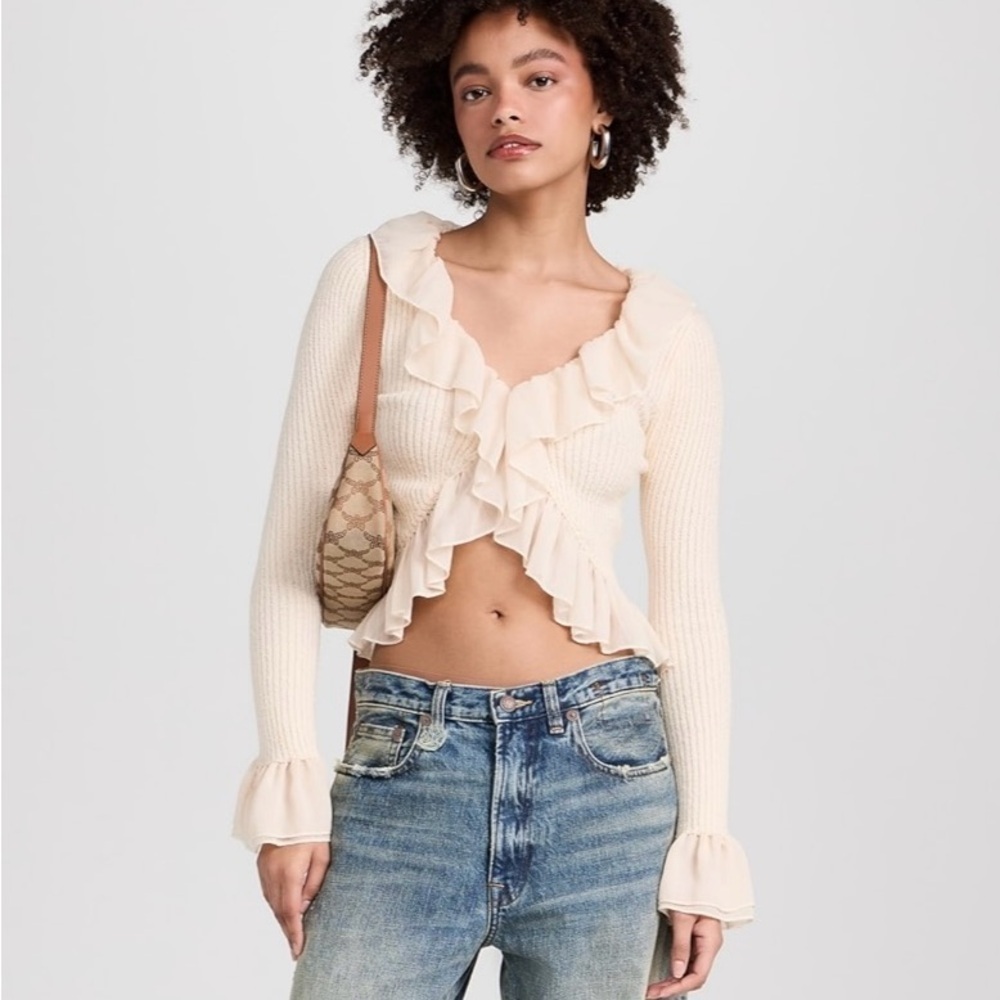 New Moon River Cream Ruffle Knit Top - Picture 3 of 8